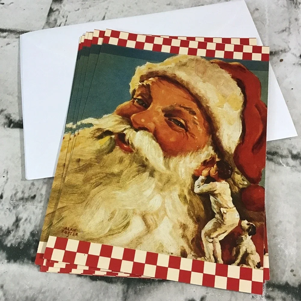 Vintage 90's Christmas Cards Lot Of 6 W/Envelopes Alan Foster Art Santa Claus